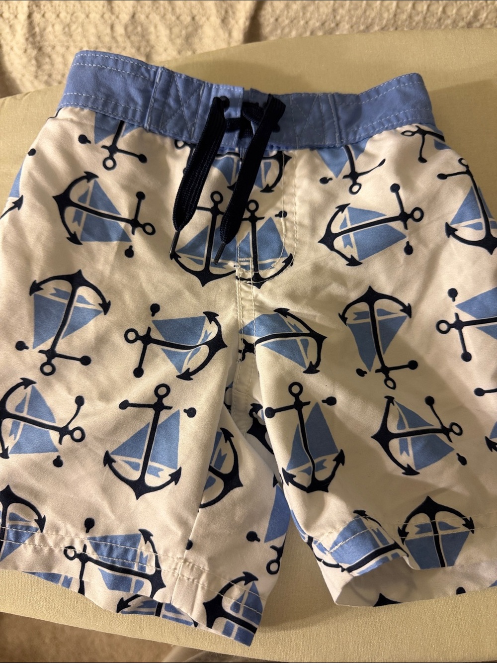 Nautical Anchor Print Swim Trunks - Blue & White